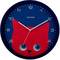 Karlsson Wanduhr Katze Ø 30.8 cm, Dunkelblau, Form: Rund (30.80 cm)