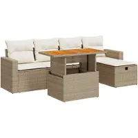 vidaXL Ensemble de salon de jardin 6 pièces avec coussins Beige Poly rotin Acacia