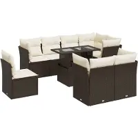 vidaXL Ensemble de salon de jardin 9 pièces avec coussins Marron Poly Rattan