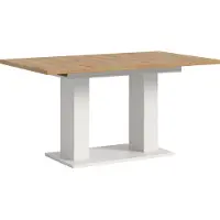 Ebuy24 Motion table de salle à manger double colonne 90x150/190 cm avec 1 rallonge chêneReproduction, blanc.