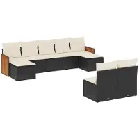vidaXL Ensemble de salon de jardin 9 pièces avec coussins noir poly rotin