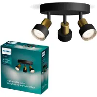 Philips 8720169299955 Conduit, spot de plafond D196 mm, 3xGU10, noir, laiton, ClickFix