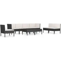 vidaXL Ensemble de salon de jardin 9 pièces avec coussins Poly rotin noir