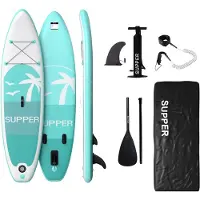 SUPPER Sup Board - Max. 120KG - Gonflable - Planche à pagaie - Pompe - Aileron - Leash - Sac de transport - 285 x 76 cm - Turquoise
