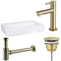 FortiFura Fuente Pack Lave-mains - 38x24x8cmcm - 1 trou de robinet - marbre - robinet Laiton brossé - Blanc SW696238/SW696208/SW696218/SW451336