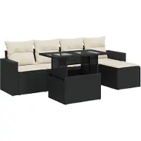 vidaXL Ensemble de salon de jardin 6 pièces avec coussins noir poly rotin
