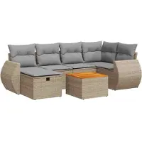 vidaXL Ensemble de salon de jardin 7 pièces avec coussins Beige Poly Rattan