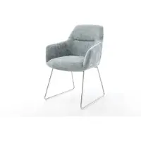 DELIFE Chaise-de-salle-à-manger Pejo-Flex chenille bleu pastel pied trapèze acier inoxydable brossé ressorts ensachés