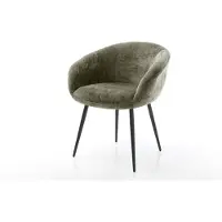 DELIFE Chaise-de-salle-à-manger Vinka-Flex avec accoudoirs chenille olive 4 pieds coniques noir ressorts ensachés