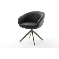 DELIFE Chaise-pivotante Vinka-Flex avec accoudoirs cuir de vache noir pied croisé large aspect titane pivotement sur 360° ressorts ensachés