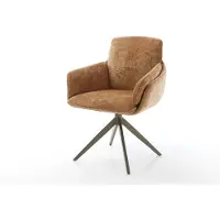 DELIFE Chaise-pivotante Luan-Flex avec accoudoirs chenille rouille pied croisé large aspect titane pivotement sur 360° fonction bascule