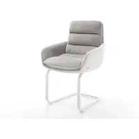 DELIFE Cantilever Abelia-Flex avec accoudoirs tissu mixte cuir de vache blanc-gris argenté pied cantilever plat blanc