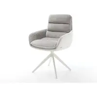 DELIFE Chaise-pivotante Abelia-Flex avec accoudoirs tissu mixte cuir de vache blanc-gris argenté pied croisé large blanc pivotement sur 360° fonction bascule