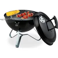 Relaxdays Barbecue sphérique , portable, Ø 37 cm, barbecue de pique-nique pour le jardin et le parc, barbecue au charbon de bois avec couvercle, barbecue rond, noir