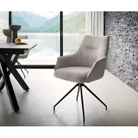 DELIFE Chaise-pivotante Alja-Flex avec accoudoirs côtelé gris argenté pied croisé conique noir pivotement sur 180° ressorts ensachés