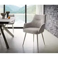 DELIFE Chaise-de-salle-à-manger Alja-Flex avec accoudoirs côtelé gris argenté 4 pieds coniques acier inoxydable brossé ressorts ensachés