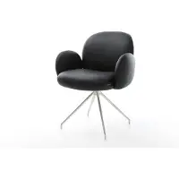DELIFE Chaise-pivotante Nube-Flex avec accoudoirs cuir de vache noir pied croisé conique acier inoxydable brossé pivotement sur 180° ressorts ensachés