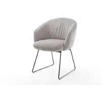 DELIFE Chaise-de-salle-à-manger Caja-Flex avec accoudoirs côtelé gris argenté pied trapèze noir ressorts ensachés
