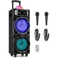 Fenton Karaoke set - LIVE290 Party speaker met microfoons en discolamp - Met Bluetooth (1x 300 W), Haut-parleur PA, Noir