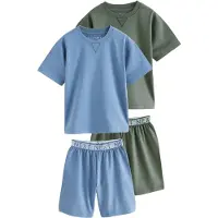 Next Pyjama bleu ciel / vert foncé / blanc