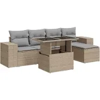 vidaXL Ensemble de salon de jardin 6 pièces avec coussins Beige Poly Rattan
