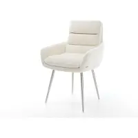 DELIFE Chaise-de-salle-à-manger Abelia-Flex avec accoudoirs bouclé blanc 4 pieds coniques acier inoxydable brossé