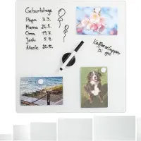Merkloos tableau magnétique en verre - 40 x 40 cm - 3 aimants - marqueur - support - blanc