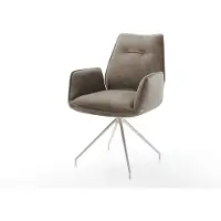 DELIFE Chaise-de-salle-à-manger Zoa-Flex microvelours taupe vintage pied croisé conique acier inoxydable brossé ressorts ensachés