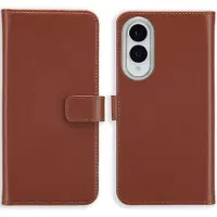 Selencia Étui portefeuille en cuir véritable pour Samsung Galaxy S25 Edge - Marron clair