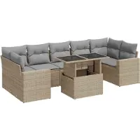 vidaXL Ensemble de jardin canapé 8 pièces avec coussins Beige Poly Rattan