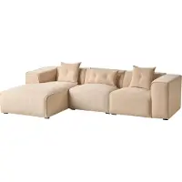 Beliani Canapé Angle À Droite 3 Places En Velours Côtelé Beige Dolva