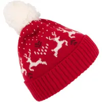K-Up Pack 10 Bonnet Hiver avec motifs rennes Cherry Red/Natural - K-up KP512 - Taille One Size