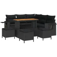 vidaXL Ensemble de canapé de jardin avec coussins 9 pcs noir poly rotin