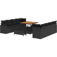 vidaXL Ensemble de canapé de jardin avec coussins 12 pcs noir poly rotin