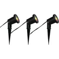 QAZQA Ensemble de 3 spots sur piquet de jardin intelligents noirs avec câble et fiche 200cm IP65 avec Zigbee GU10 - Basic
