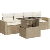 vidaXL Ensemble de salon de jardin 5 pièces avec coussins Beige Poly Rattan