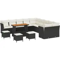 vidaXL Ensemble de canapés de jardin avec coussins 13 pièces Noir et crème Polyrotin