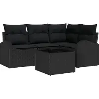 vidaXL Ensemble de canapé de jardin avec coussins 5 pcs noir poly rotin