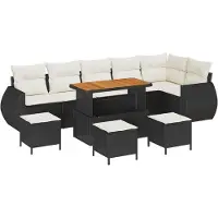 vidaXL Ensemble de canapés de jardin avec coussins, 9 pièces, noir et crème, en rotin synthétique