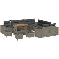 vidaXL Ensemble de canapés de jardin , 13 pièces, gris, en résine tressée