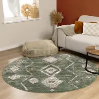 FRAAI Tapis berbère rond - Blend Aztec Green | Ø 100cm | Rond | Pile haute