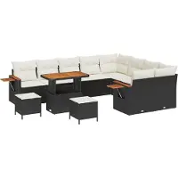 vidaXL Ensemble de canapés de jardin avec coussins 13 pièces Noir et crème Polyrotin