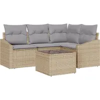 vidaXL Ensemble de canapés de jardin , 5 pièces, en résine tressée, beige et gris clair