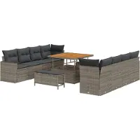 vidaXL Ensemble de canapés de jardin , 11 pièces, gris, en résine tressée