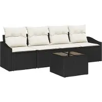 vidaXL Ensemble de canapés avec coussins 5 pcs noir et crème poly rotin