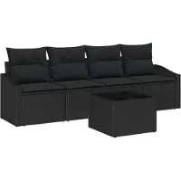 vidaXL Ensemble de canapés avec coussins et rangement 5 pièces Noir Poly-rotin
