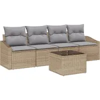 vidaXL Ensemble de canapés avec coussins, 5 pièces, beige et gris, en polyrotin