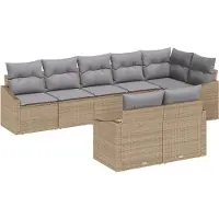 vidaXL Ensemble de canapé de jardin avec coussins 8 pcs Beige et gris clair Poly-Rotin