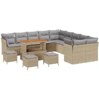 vidaXL Ensemble de canapé de jardin avec coussins 13 pcs Beige et gris clair Poly-Rotin