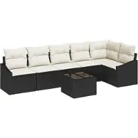 vidaXL Ensemble de canapés de jardin avec coussins, 7 pièces, marron et crème, en polyrotin